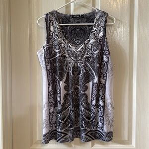 🛑 2/$6 Apt. 9 Pretty Black White Sleeveless Tank Top Blouse Summer Cruise